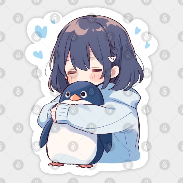 cute girl hugging a penguin Sticker by Chromatic Currents